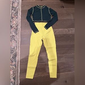 Buffbunny Collection Yellow Legging with Green Crop Top with Yellow Contrast